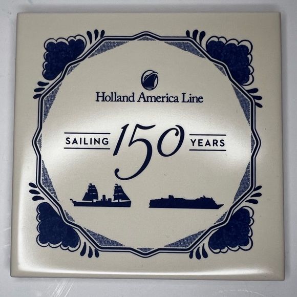 Set of 2 Holland America Line “Sailing 150 Years” Ceramic Tile Coasters - Picture 3 of 4